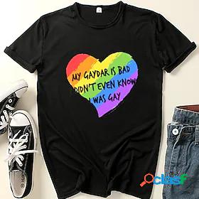 Womens T shirt LGBT Pride Painting Rainbow Heart Text Round