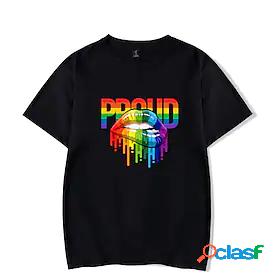 Womens T shirt LGBT Pride Painting Rainbow Text Lip Round