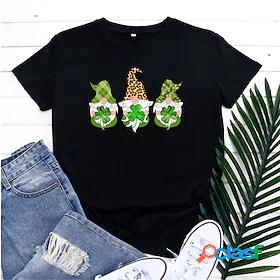 Womens T shirt Lucky Plaid Graphic Color Block Round Neck