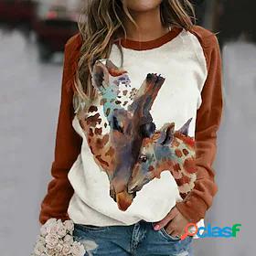 Womens T shirt Painting Color Block Giraffe Animal Round