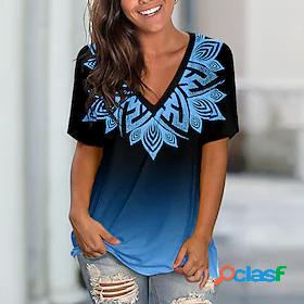 Womens T shirt Painting Color Gradient Graphic V Neck Print