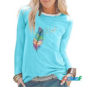 Womens T shirt Painting Feather Animal Round Neck Print