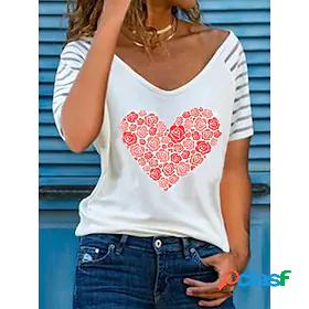 Womens T shirt Painting Rainbow Floral Heart V Neck Print