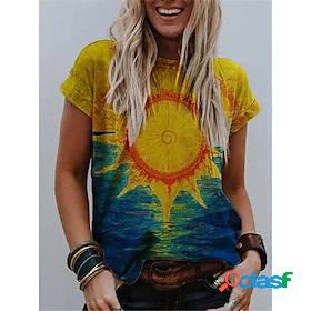Womens T shirt Rainbow Tribal Round Neck Print Basic Tops