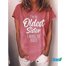 Womens T shirt Scenery Letter Round Neck Basic Tops Green