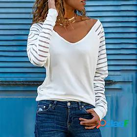 Womens T shirt Stripes V Neck Stripe Basic Tops White Black