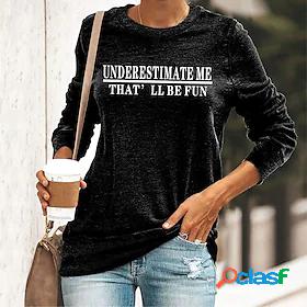 Womens T shirt Text Letter Crew Neck Round Neck Basic Tops