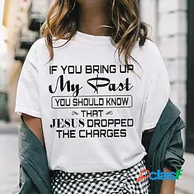 Womens T shirt Text Round Neck Basic Tops White Black