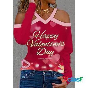 Womens T shirt Valentines Day Couple Heart Letter V Neck Cut