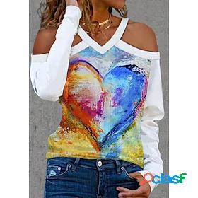 Womens T shirt Valentines Day Geometric Couple Heart V Neck