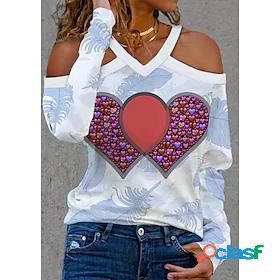 Womens T shirt Valentines Day Geometric Couple Heart V Neck