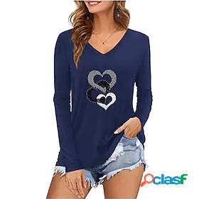 Womens T shirt Valentines Day Painting Couple Heart V Neck