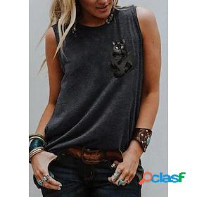 Womens Tank Top 3D Cat Cat Graphic Animal Round Neck Print
