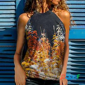Womens Tank Top Camis Floral Theme Floral Halter Neck Print