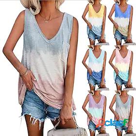 Womens Tank Top Tee / T-shirt Tie Dye Pocket V Neck Sport