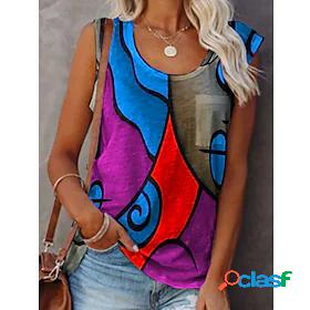Womens Tank Top Vest T shirt Geometric Round Neck Print