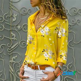 Womens Work Blouse Shirt Long Sleeve Floral Leopard Flower