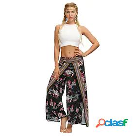 Womens Yoga Pants Bottoms Wide Leg High Split Bohemian Quick