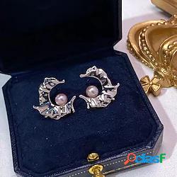 orecchini di perle dacqua dolce a forma di foglia secca 925