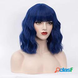 parrucche blu scuro | parrucca corta ondulata color pastello