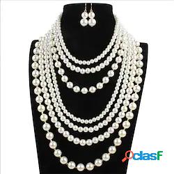 set di collana di orecchini di perle multistrato di moda