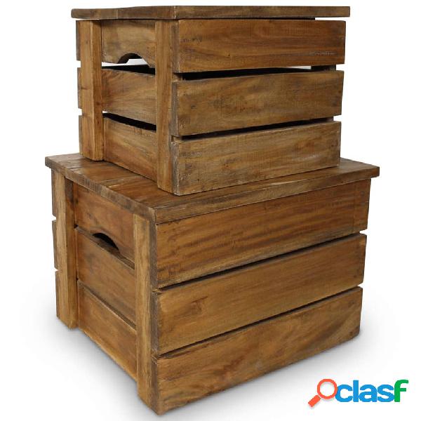 vidaXL 2 Pz Set di Casse Portaoggetti in Legno Massello di