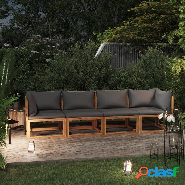 vidaXL Divano da Giardino a 4 Posti con Cuscino in Legno di