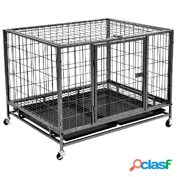 vidaXL Gabbia per Cani Robusta con Ruote in Acciaio 98x72x77