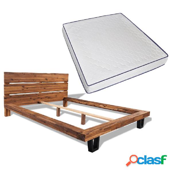 vidaXL Letto con Materasso Memory Foam in Massello Acacia