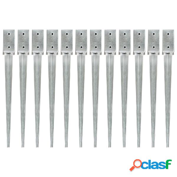 vidaXL Picchetti di Terra 12 pz Argento 7x7x75 cm Acciaio