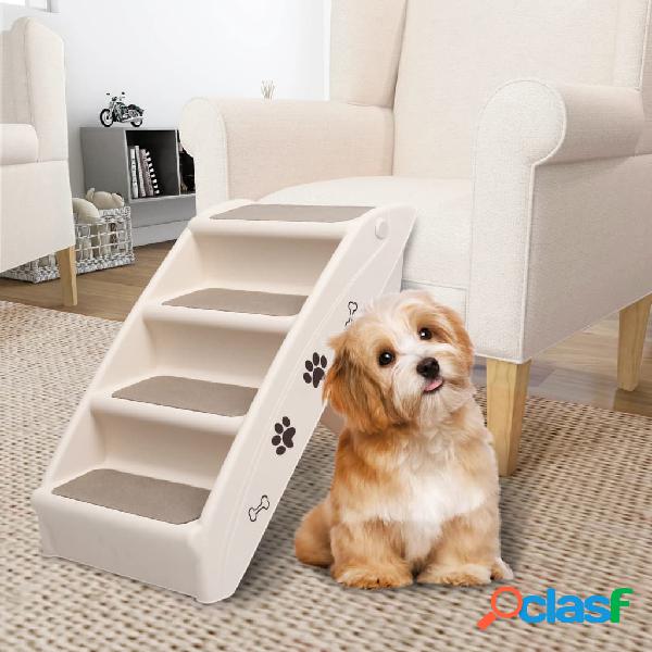 vidaXL Scala Pieghevole per Cani Crema 62x40x49,5 cm