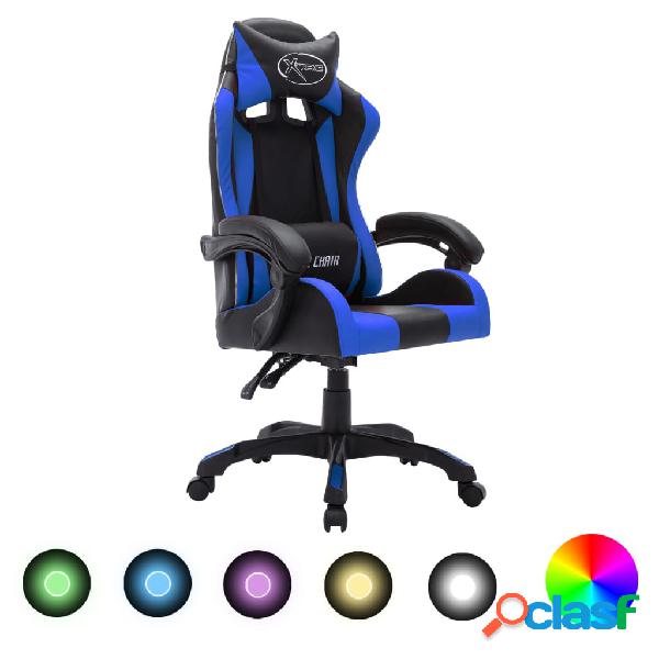 vidaXL Sedia da Gaming con Luci a LED RGB Blu e Nera in