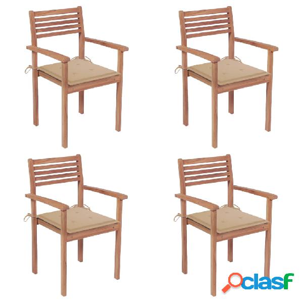 vidaXL Sedie Giardino 4 pz con Cuscini Beige in Massello di