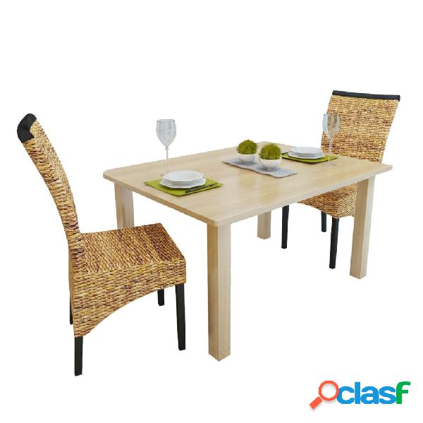 vidaXL Sedie da Pranzo 2 pz in Abaca e Legno Massello di