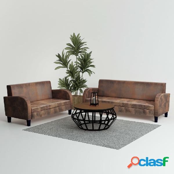 vidaXL Set Divani 2 pz in Camoscio Artificiale Marrone