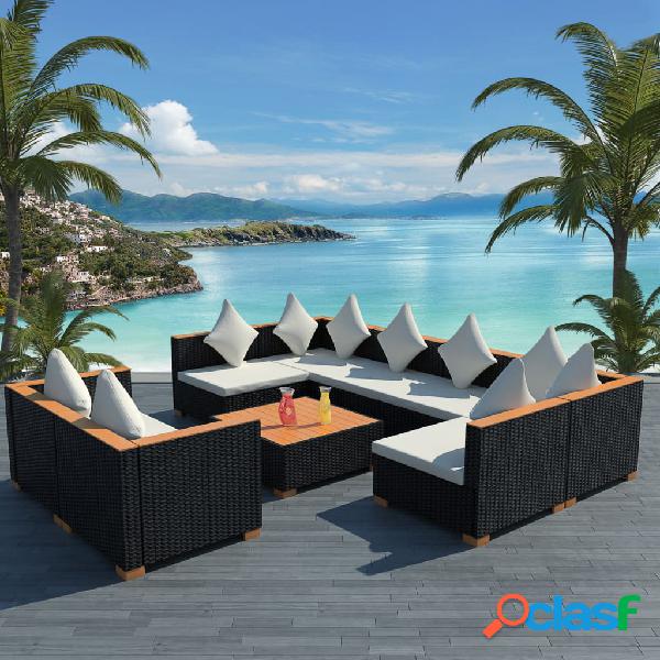 vidaXL Set Divani da Giardino 9 pz con Cuscini in Polyrattan