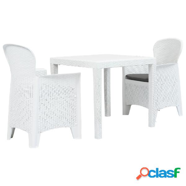 vidaXL Set da Bistrò 3 pz in Plastica Stile Rattan Bianco