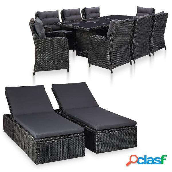 vidaXL Set da Pranzo da Giardino 11 pz in Polyrattan Nero