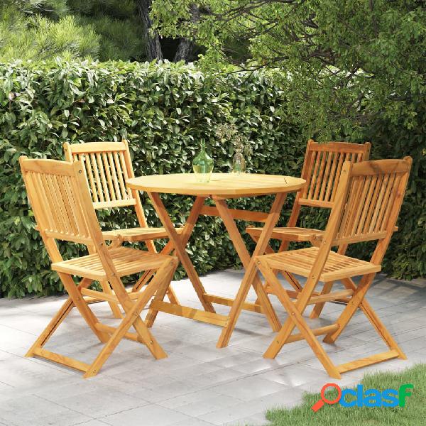 vidaXL Set da Pranzo da Giardino 5 pz Pieghevole in Massello
