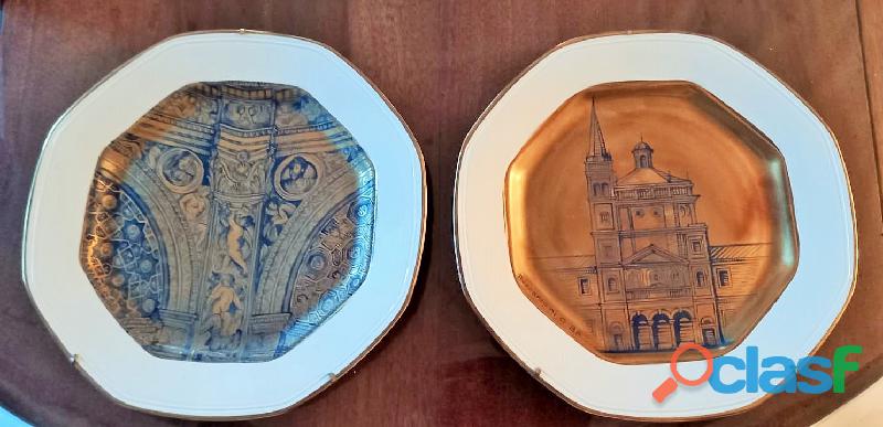 N° 2 piatti ottagonali in ceramica L'INCORONATA di Lodi