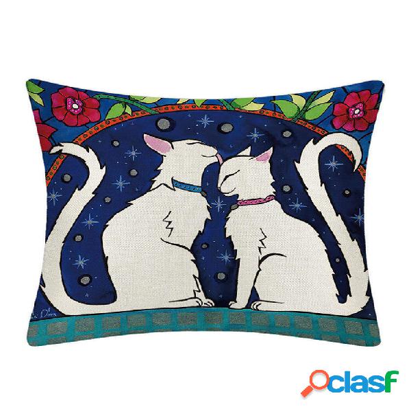 1 PC Cartoon Cat Federa Cuscino in lino Cuscino decorativo