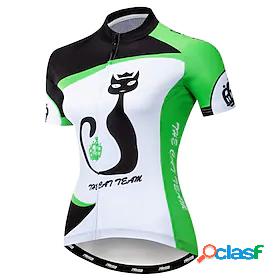 21Grams Womens Cycling Jersey Short Sleeve Green Cat Funny