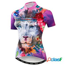 21Grams Womens Cycling Jersey Short Sleeve Violet 3D Lion