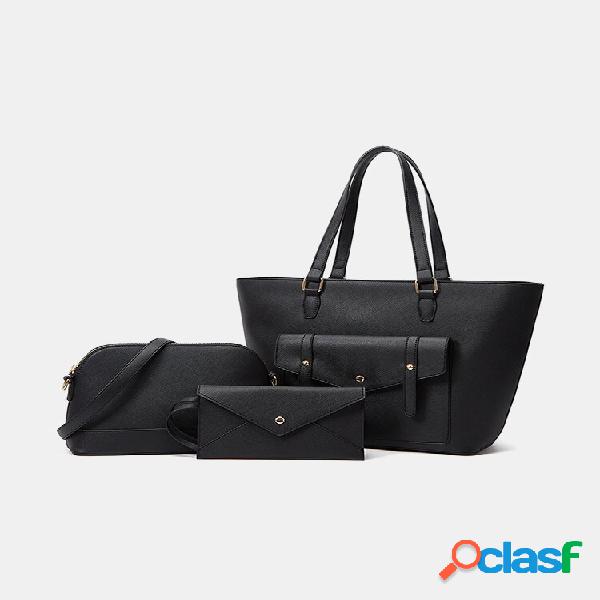 3 pezzi Fashion Faux Leather All-match Magnetic Snap ad alta