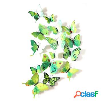 3D Decorative DIY Butterflies Wall Sticker Set - Green