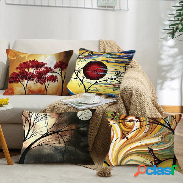 4 pezzi paesaggio Olio pittura Colorful stampa federa