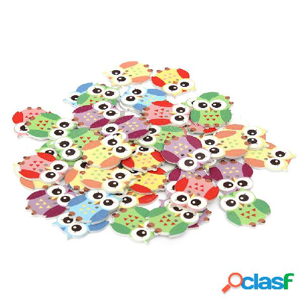 50 pezzi multicolore gufo animale in legno Pulsanti 2 fori