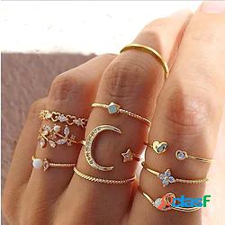 Anello a metà dito Traforato Oro Strass Lega A foglia Cuori