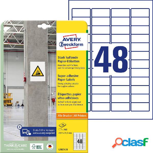 Avery-Zweckform L7873-20 Etichette 45.7 x 21.2 mm Carta