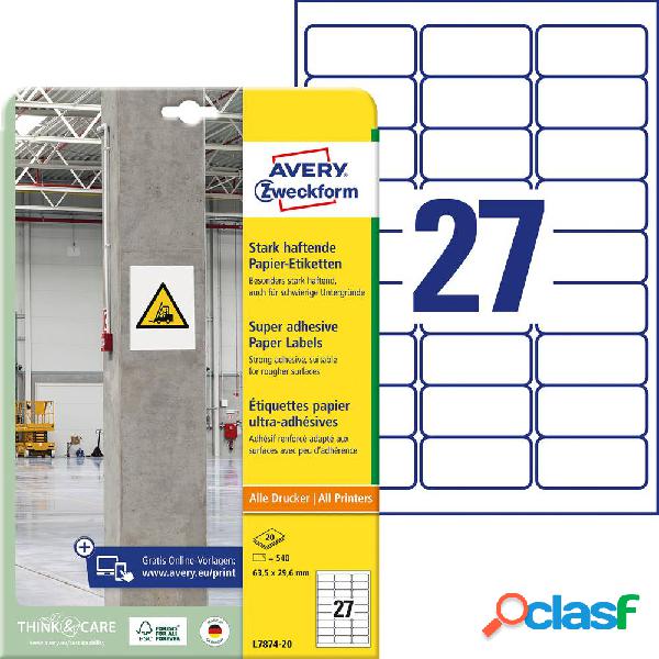Avery-Zweckform L7874-20 Etichette 63.5 x 29.6 mm Carta